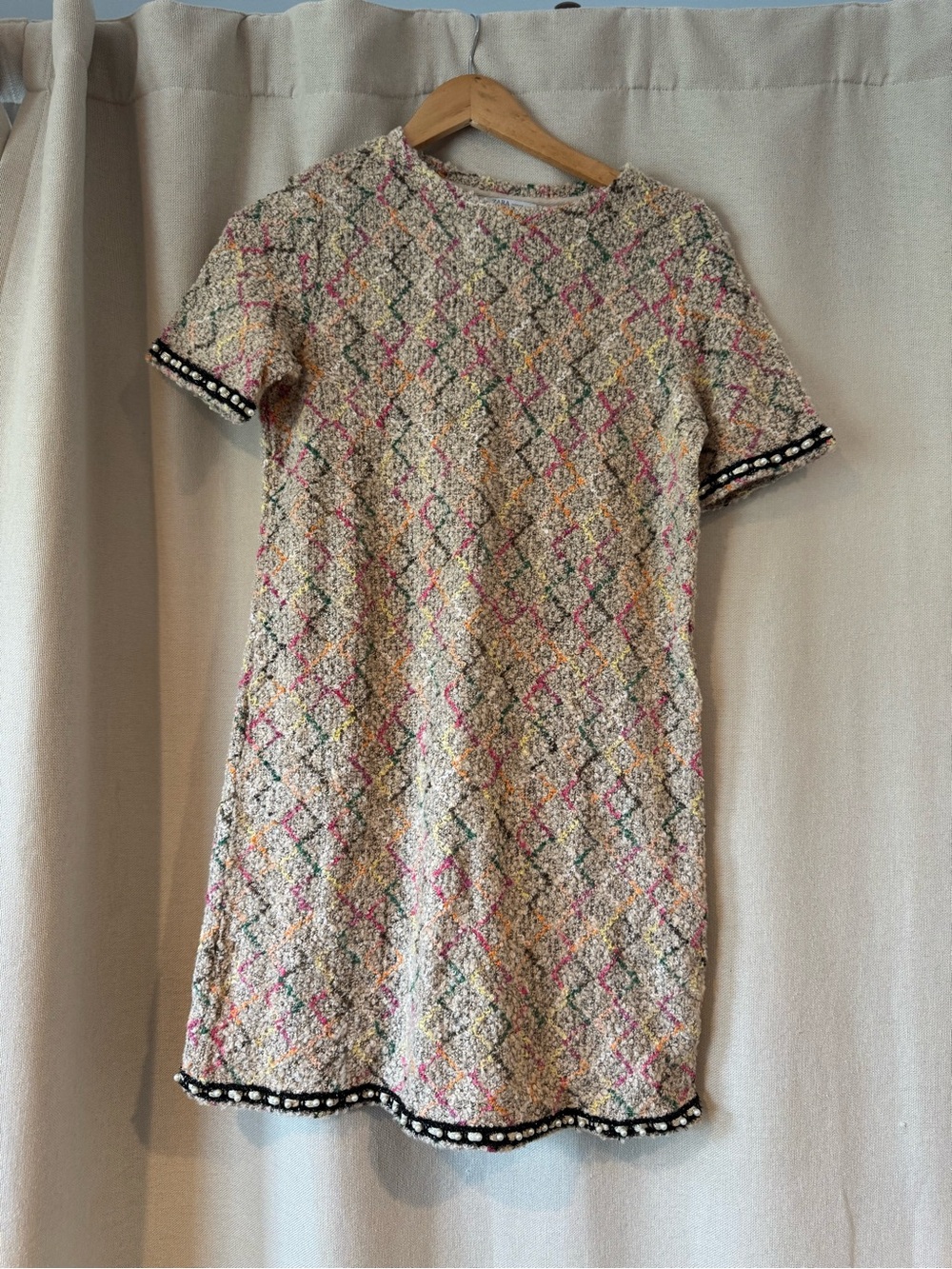 Zara Cream Mini Dress with Pink, Yellow and Green Accents